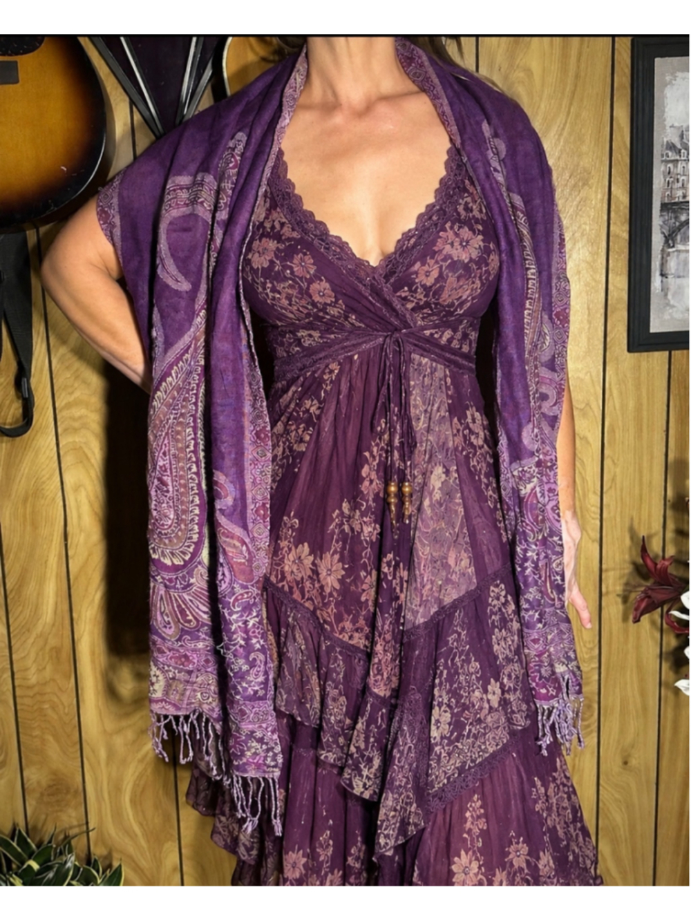 Bohemian Purple Pashmina Shawl with Paisley Pattern